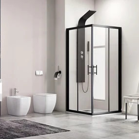 Kamalu - Box doccia 90x70 angolare profili neri vetro trasparente modello KF1000B