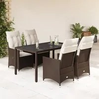 Set da Pranzo da Giardino 5pz con Cuscini in Polyrattan Marrone 3276770