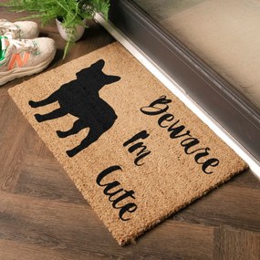 Stuoia di cocco naturale Cute French, 40 x 60 cm Beware I'm Cute French Bulldog - Artsy Doormats