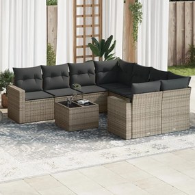 Set Divano da Giardino 9 pz con Cuscini Grigio in Polyrattan