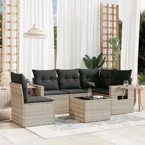 Set divano da giardino 6pz con cuscini grigio chiaro polyrattan