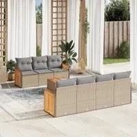 Set Divano da Giardino 8 pz con Cuscini Beige in Polyrattan 3227487