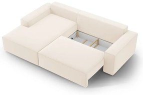 Divano angolare beige allungabile/con contenitore (con penisola a sinistra/con chaise lounge) con rivestimento in velluto Jodie – Micadoni