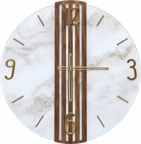 Orologio Parete 65 cm Cannettato Noce Vetro Marmo