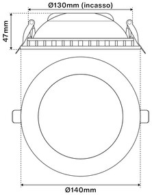 Faro LED da incasso Rotondo Luce INDIRETTA 12W Foro Ø130mm Colore Bianco Caldo 3.000K