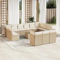 Set Divani da Giardino 14pz con Cuscini in Polyrattan Beige 3250297