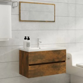 Set Mobili Da Bagno 2 Pz Rovere Fumo İn Legno Multistrato /