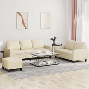 Set Di Divani 3 Pz Con Cuscini Crema İn Similpelle /