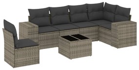 Set divani da giardino 7 pz con cuscini grigio in polyrattan