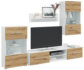Mobile Tv 5 Pz Con Illuminazione A Led Rovere Artigianale /
