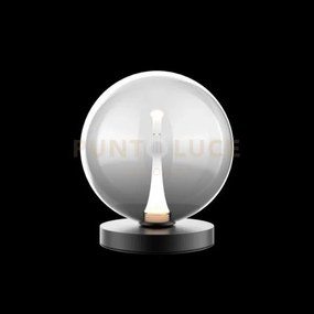 Lampada da tavolo bolla, metallo nero opaco + paralume in vetro fum...