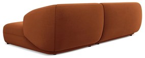 Divano angolare arancione (con penisola a destra) con rivestimento in velluto Moana – Makamii