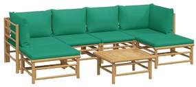 Set salotto da giardino 7pz con cuscini verdi bambù