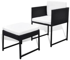 Set da Pranzo da Esterno 9 pz con Cuscini in Polyrattan Nero