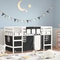 Letto a Soppalco Bambini con Tende Bianco e Nero 90x190 cm Pino 3206976