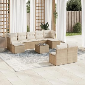 Set divano da giardino 10 pz con cuscini beige in polyrattan