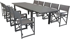 DEXTER - set tavolo in alluminio cm 200/300 x 100 x 74 h con 10 poltrone Carpenter