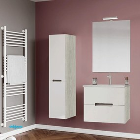 Mobile Bagno Sospeso "Iris" Da 60 Cm Base C/Due Cassetti Finitura Rovere Grigio/Bianco Opaco