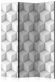 Paravento separè Cubetti bianchi (3-parti) - astrazione geometrica in 3D