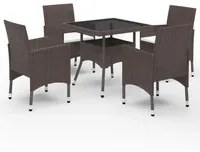 Set Pranzo da Giardino 5pz Polyrattan e Vetro Temperato Marrone 3095913