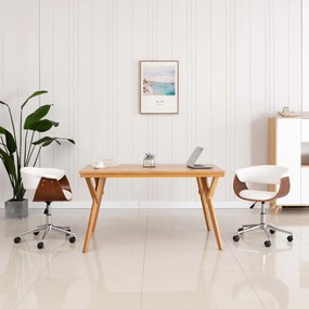 Sedia Da Ufficio Girevole Bianca İn Legno Piegato E Similpelle /