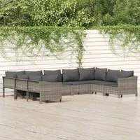 Set Divani da Giardino 9 pz con Cuscini in Polyrattan Grigiocod mxl 125175