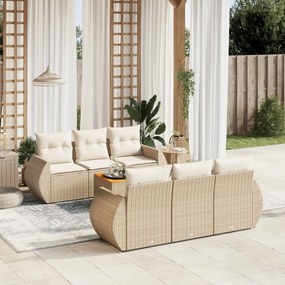 Set divani da giardino 7 pz con cuscini beige in polyrattan