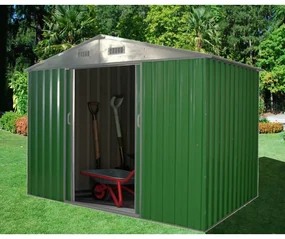 Casetta da giardino 4F GROUP Varna in acciaio verde con porta doppio scorrevole, superficie interna 7.54 m² e spessore parete 2.7 mm