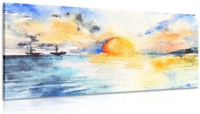 Stampa su tela – Mare acquerellato e tramonto