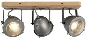 Faretto industriale in acciaio con legno orientabile 3 luci - Emado
