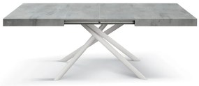 Tavolo CARRARA in legno, finitura grigio cemento e base in metallo verniciato bianco, allungabile 140&#215;90 cm &#8211; 220&#215;90 cm