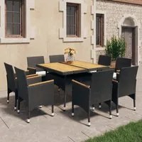 Set da Pranzo da Giardino 9 pz in Polyrattan e Acacia Nero cod mxl 37916