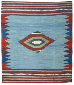 Kilim Tappeto 140x110 Blu (Iran) Tessuto A Mano