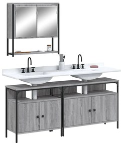 Set mobili da bagno 3 pz grigio sonoma in legno multistrato