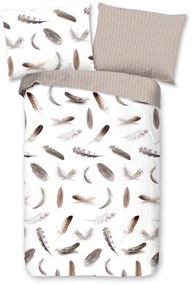 Biancheria da letto in flanella bianca e beige per letto singolo 140x200 cm - Good Morning