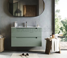 Mobile bagno muschio 100x45 Mango due cassetti soft close con lavabo in ceramica lucida