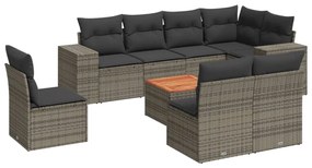 Set divano da giardino 9 pz con cuscini grigio in polyrattan