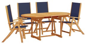 Set pranzo da giardino 5pz legno massello di acacia e textilene