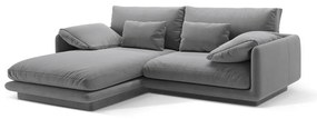 Divano angolare in grigio chiaro (con penisola a sinistra/con chaise lounge) con rivestimento in velluto Torino – Micadoni