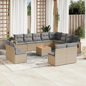 Set Divano da Giardino 13 pz con Cuscini Beige Misto Polyrattan