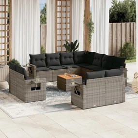 Set divani da giardino 12 pz con cuscini grigio in polyrattan