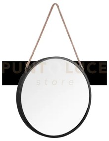 Taira specchio da parete rotondo d.80cm nero in metallo e corda
