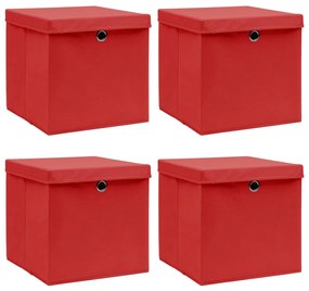 Scatole Portaoggetti Con Coperchi 4pz Rosse 32x32x32 Cm Tessuto /
