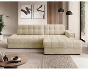 Divano angolare marrone chiaro allungabile (con penisola a destra/con chaise lounge) con rivestimento in velluto Blezalt – ELTAP