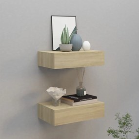 Scaffali Con Cassetti Da Parete 2 Pz Rovere 40x23,5x10 Cm Mdf /