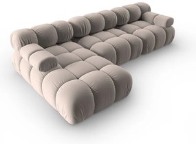 Divano angolare componibile in marrone chiaro (con penisola a sinistra) con rivestimento in velluto Bellis – Micadoni