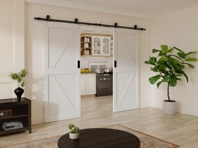 Porta scorrevole doppia con sistema esterno muro 2 x H205 x 83 cm Legno e MDF Bianco - NEFARA