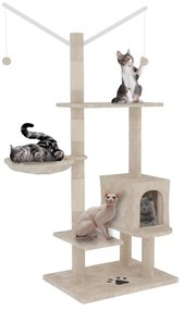 Albero per Gatto con Graffiatoio Cuccia Giocattolo Gatti Parco Giochi Tiragraffi in Sisal Naturale 130 x 60 x 35 cm (Colore Beige Birba 30059)