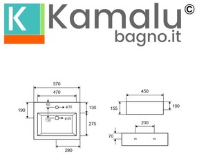 Kamalu - lavabo bagno design sospeso 57cm in ceramica bianca | litos-557