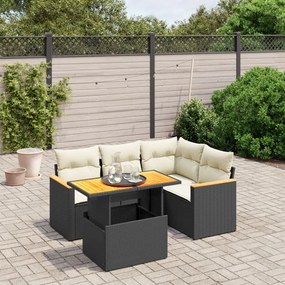 Set divani da giardino 5 pz con cuscini in polyrattan nero